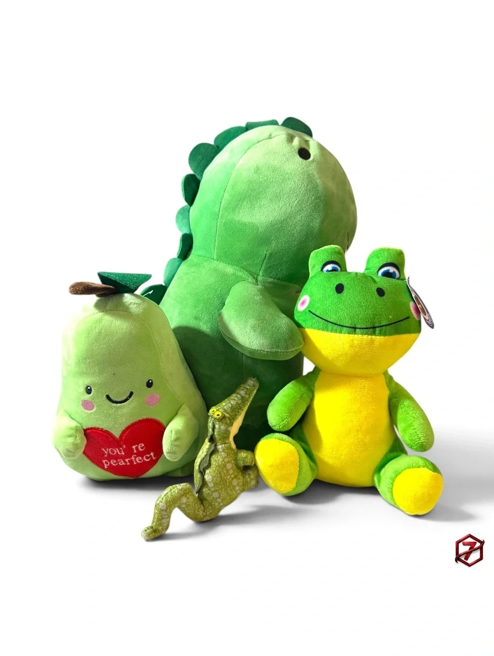 Green Plush Bundle Lot of 4 Dinosaur Frog Pear Alligator Stuffed Animals